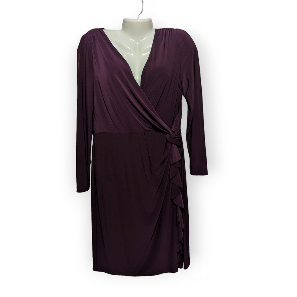 American Living Dress Royal Purple 3/4 Sleeve V Neck Faux Wrap Dress 16
